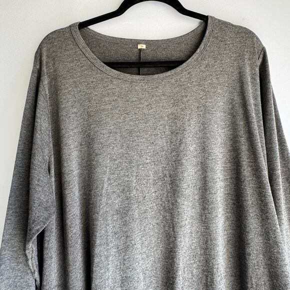 Women's Plus Long Sleeve Cotton Layered Hem Round Neckline Shirt Tunic Gray 3XL - Picture 1 of 9